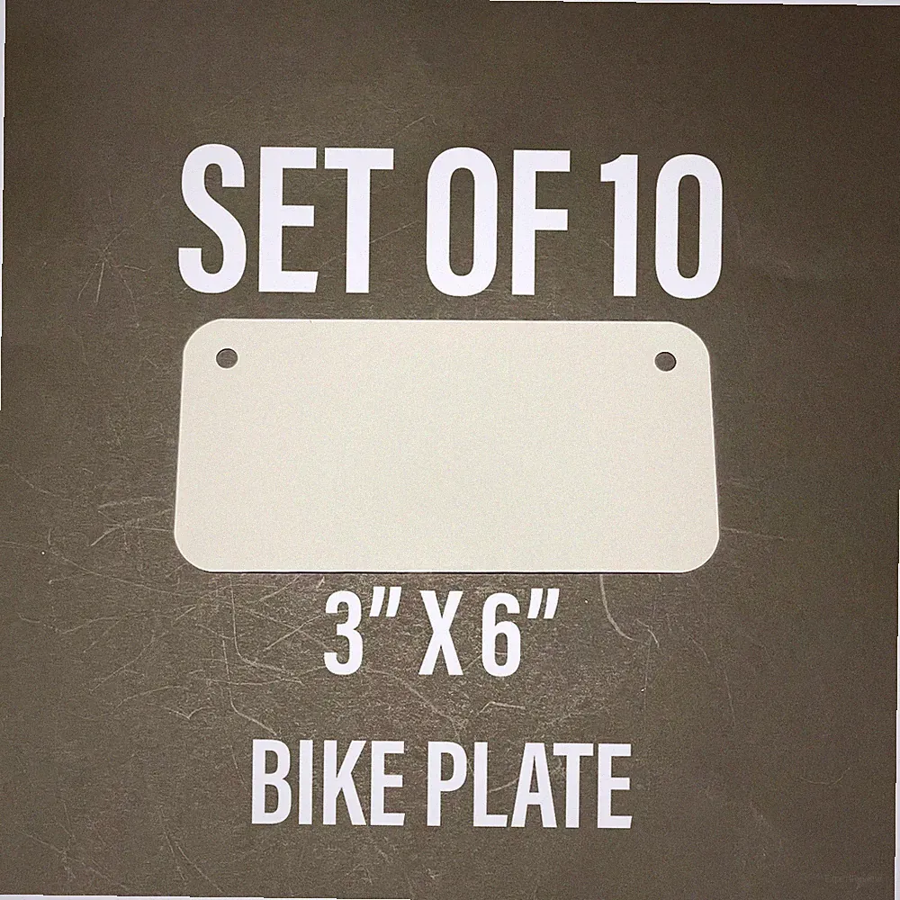3" X 6" GLOSS WHITE ALUMINUM SUBLIMATION BICYCLE LICENSE PLATE - SET OF 10